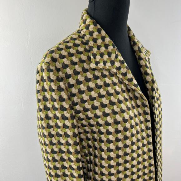 ZANELLA Green Jacket Geometric Wool Open Front Collared Single Breasted 10 ITALY - Picture 6 of 10